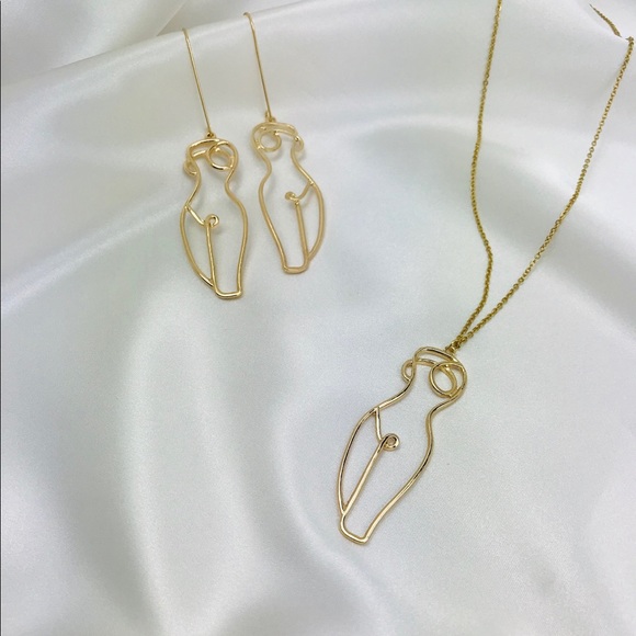 Jewelry - Minimalist Female Nude Body Earrings And Necklace